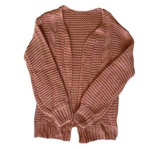 Dusty Rose Crochet Cardigan Wool Blend Womens Size M Cozy Cottagecore Oversized
